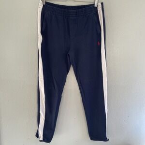 Polo Ralph Lauren Men's Sz M Interlock Track Pants Jogger Navy Blue White Stripe
